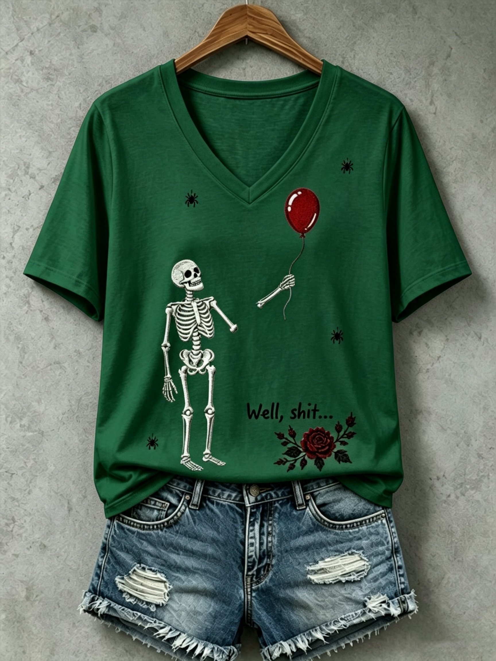 Women's Halloween Well, shit... Printed V-Neck T-Shirts