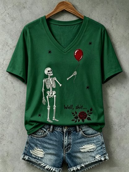 Women's Halloween Well, shit... Printed V-Neck T-Shirts