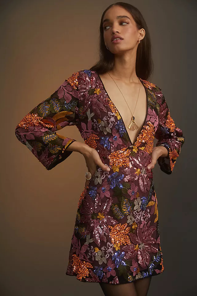 Sequined Embroidered Mini Dress