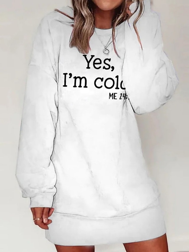 Women's Casual Dress Hoodie Dress Midi Dress Daily Casual Outdoor Vacation Going out Crew Neck Print Print Regular Fit White Blue Brown S M L XL XXL