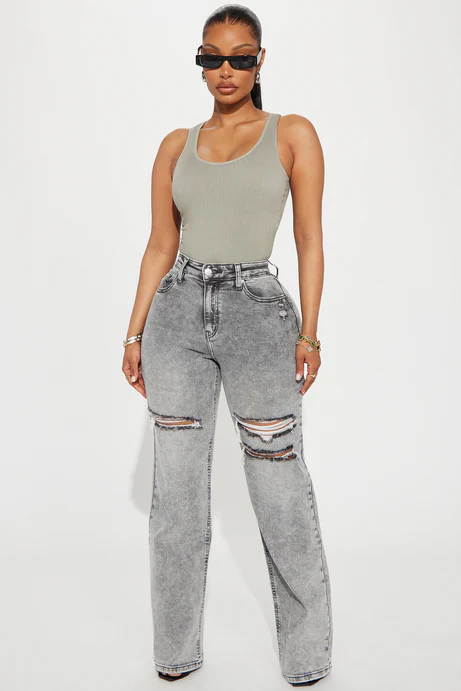 Remi Ripped Stretch Baggy Jeans - Grey