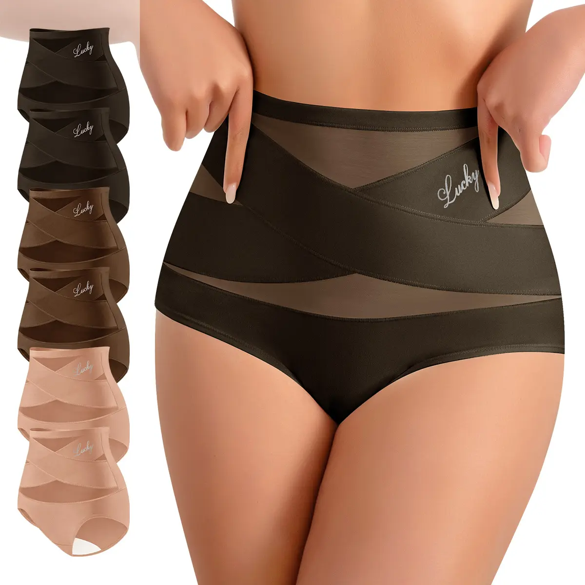 Women's Cross-Mesh Panel High-Waist Panties 