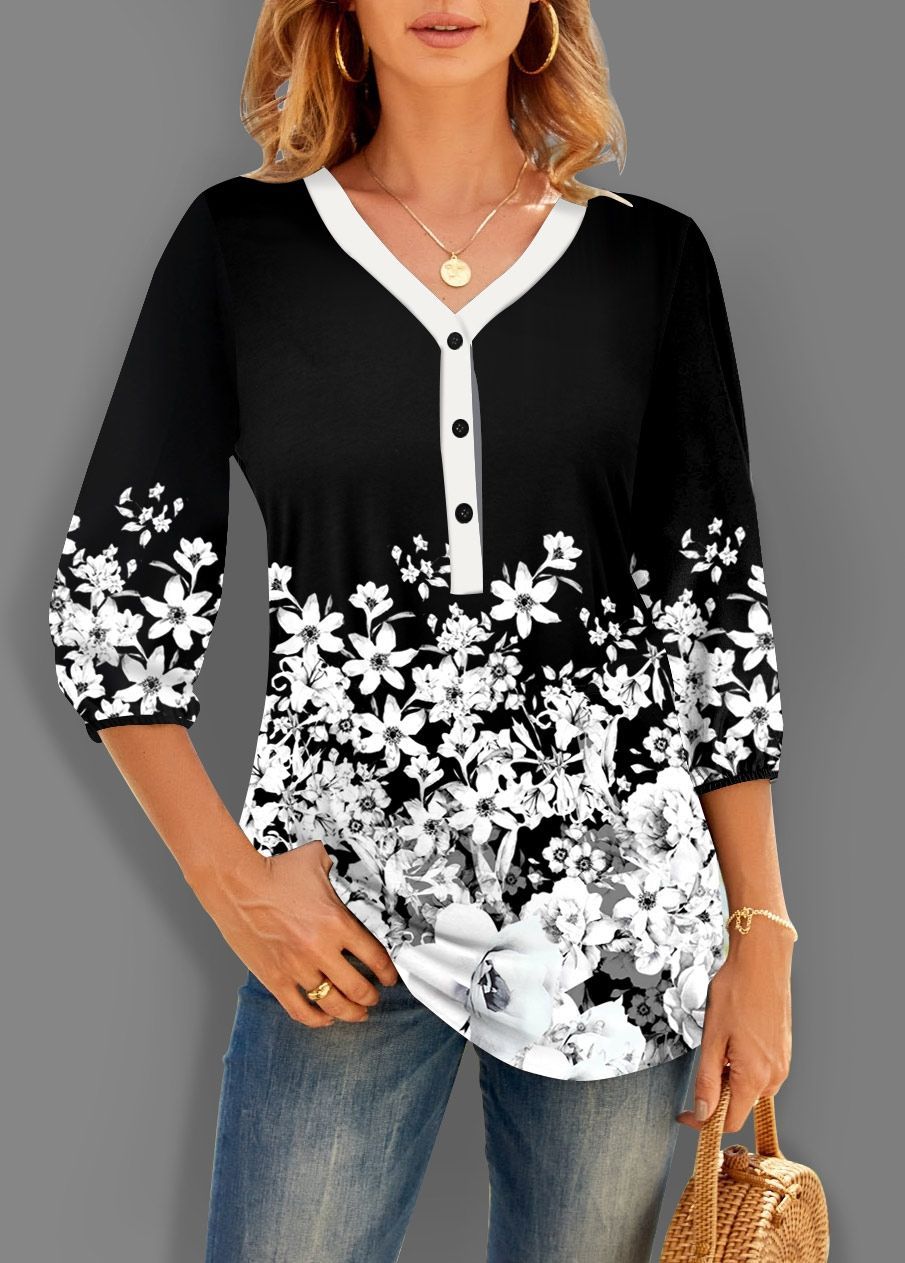 Women's Half Sleeve V-neck Plaid Top