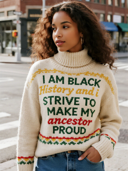 Women's "I Am Black History" Ancestor Pride Slogan Turtleneck Black History Sweater