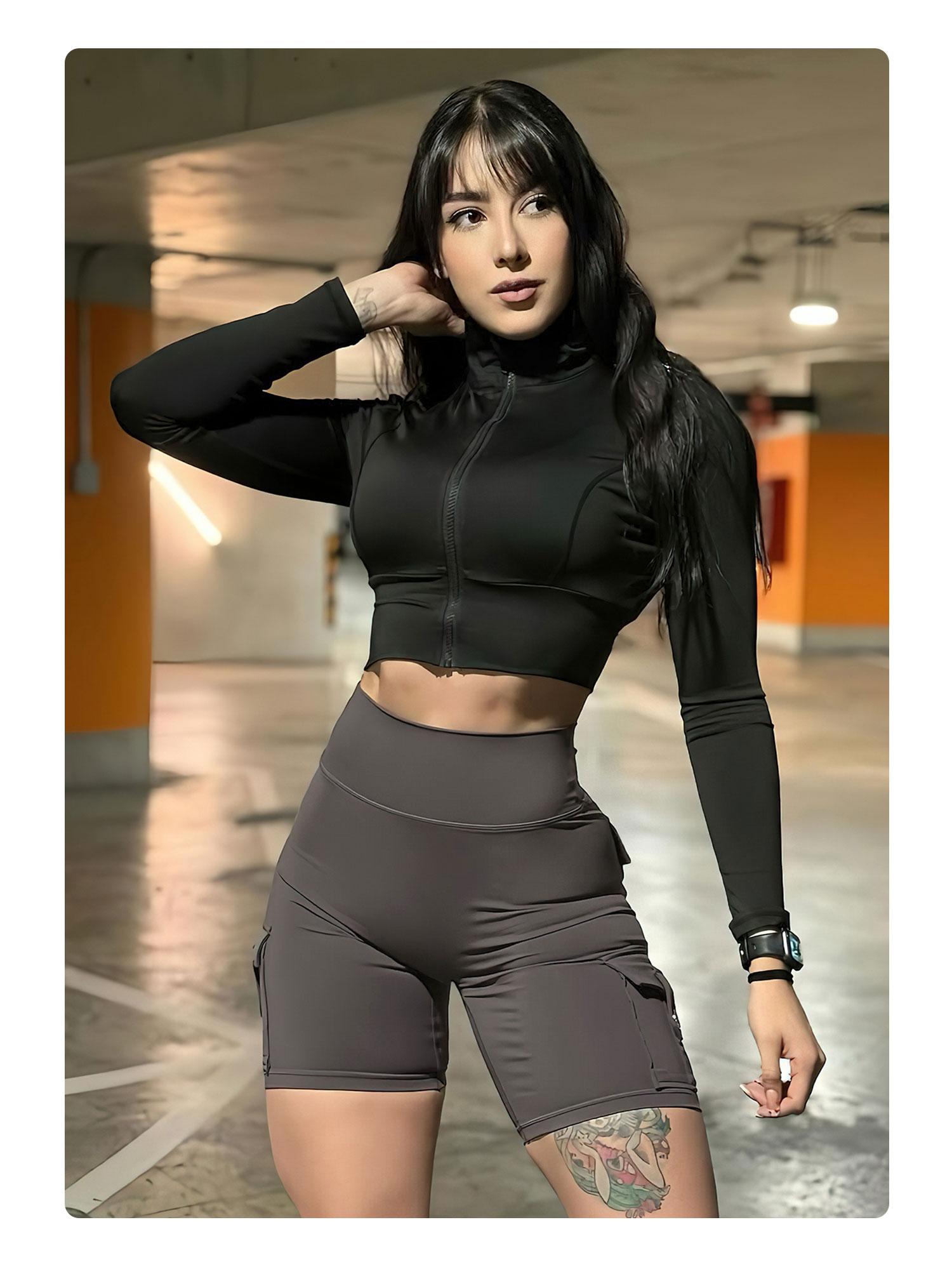 YEOREO CoreFlex Women's Workout Biker Shorts with Cargo Pockets Hidden Scrunch High Waisted 8" Inseam Gym Shorts for Summer Squat-Proof & Comfortable Fit