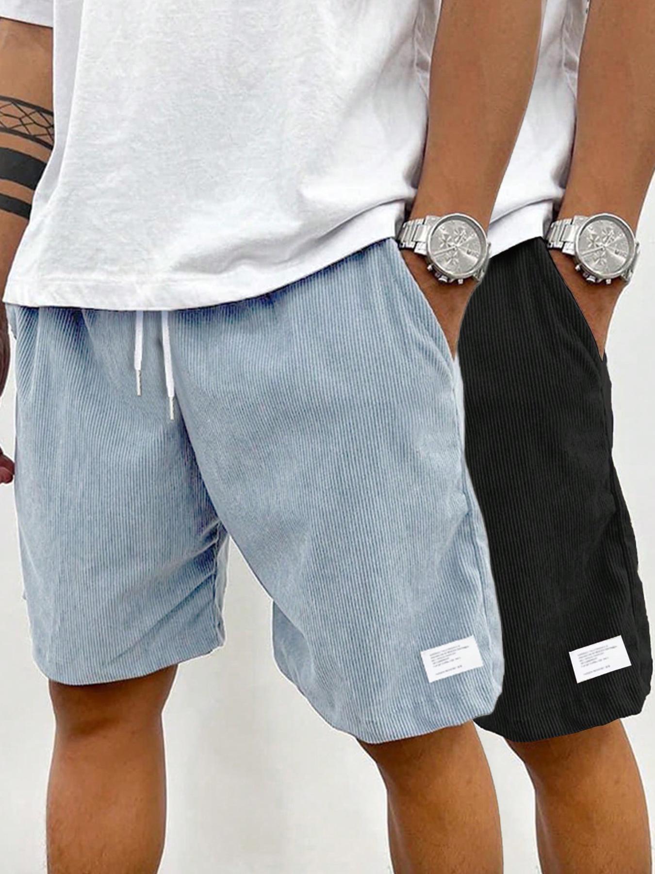 Men's Solid Patched Drawstring Waist Shorts, Regular Fit Casual Pocket Elastic Waist Shorts for Summer, Men's Bottoms for Daily Wear Men's Solid Patched Drawstring Waist Shorts, Regular Fit Casual Pocket Elastic Waist Shorts for Summer, Men's Bottoms for Daily Wear