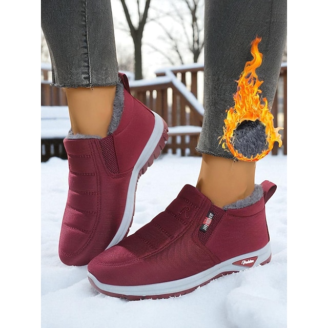 Women's Burgundy Waterproof Fleece-Lined Winter Boots – Warm Slip-On Snow Shoes with Anti-Slip Sole for Cold Weather, Outdoor Walking & Casual Daily Wear