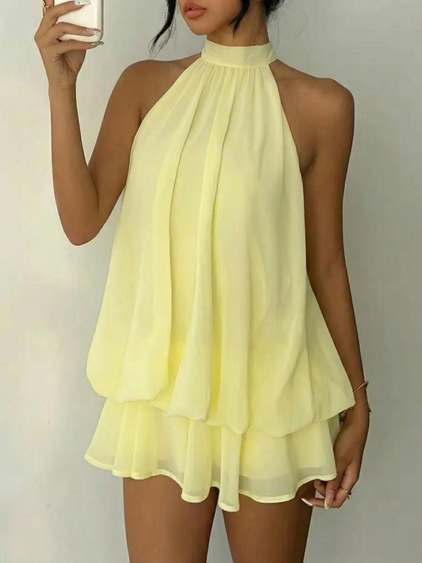 Women's Summer Fashion Party Halter Tie Back Mini Dress, Slim-Fitting Casual Elegant Short Sleeveless Dress for Home Outdoor City Style