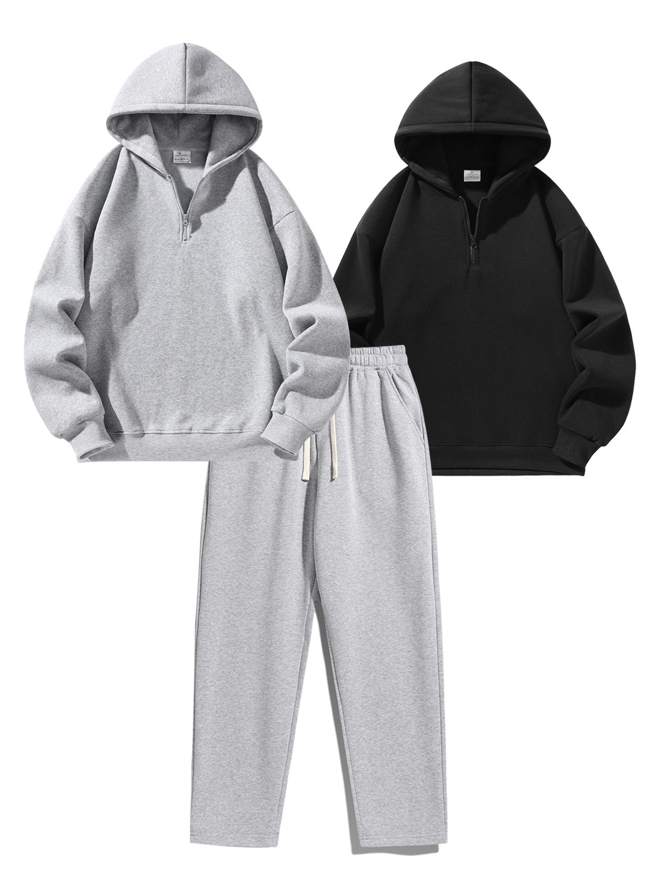 Men's Plain Two-piece Sweatsuit Set, Basic Regular Fit Casual Drop Shoulder Half Zip Zippers Long Sleeves Fitted Hoodie & Pocket Drawstring Elastic Sweatpants, Men's Clothing Men's Plain Two-piece Sweatsuit Set, Basic Regular Fit Casual Drop Shoulder Half Zip Zippers Long Sleeves Fitted Hoodie & Pocket Drawstring Elastic Sweatpants, Men's Clothing