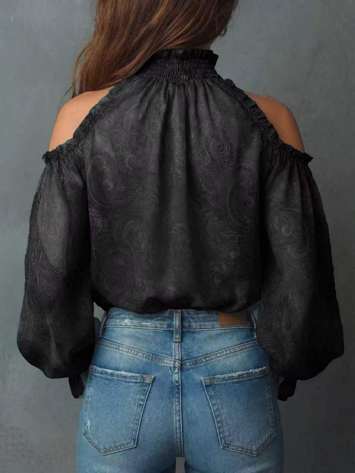 Women's Vintage Off-Shoulder Paisley Blouse Top, Elegant Retro Design for Casual or Formal Wear, Unique Fashion Piece Women's Vintage Off-Shoulder Paisley Blouse Top, Elegant Retro Design for Casual or Formal Wear, Unique Fashion Piece