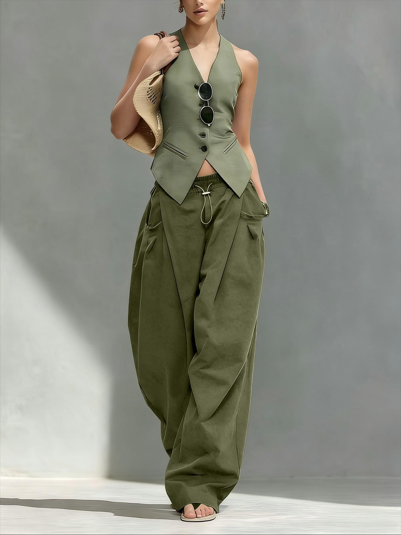 Hiphop Cool Girl Style Pleated Cuffed Lantern Pants