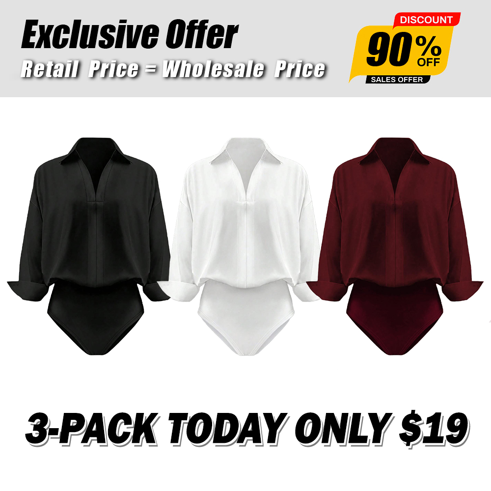 Women's Casual Loose V-neck Long-sleeved Shirt Jumpsuit