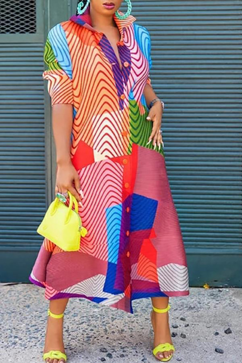 Plus Size Red Casual Half Sleeves Geometric Prints Stripe Colorblock M