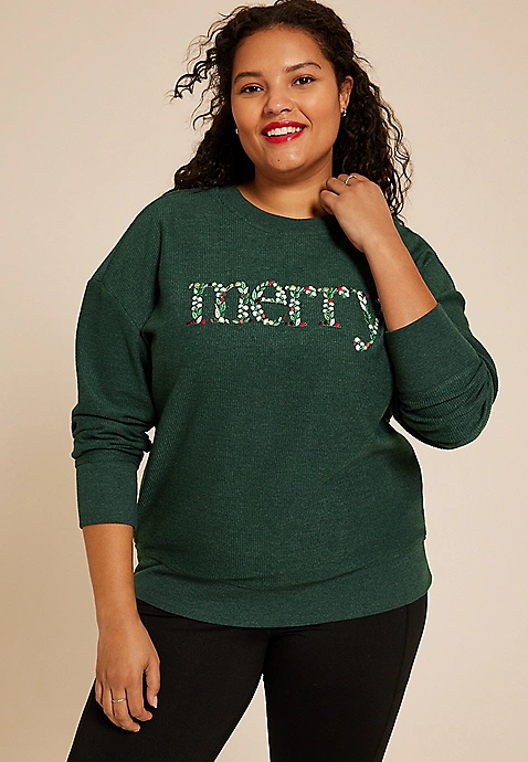 Plus Size Merry Embroidered Relaxed Fit Sweatshirt