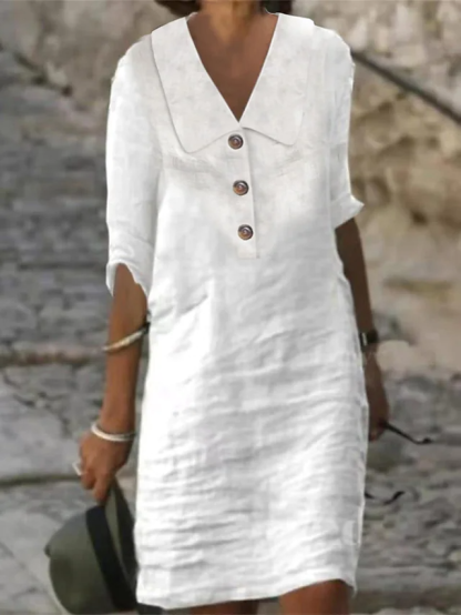 Women's  Cotton Linen Dress Casual Modern Daily Vacation V Neck Print Half Sleeve Summer Spring Fall 2023 Regular Fit