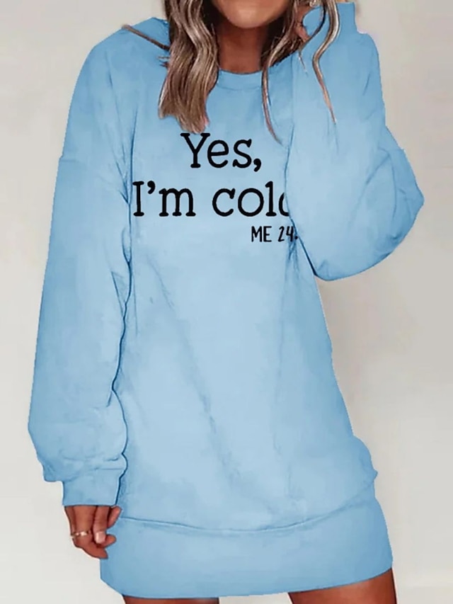 Women's Casual Dress Hoodie Dress Midi Dress Daily Casual Outdoor Vacation Going out Crew Neck Print Print Regular Fit White Blue Brown S M L XL XXL