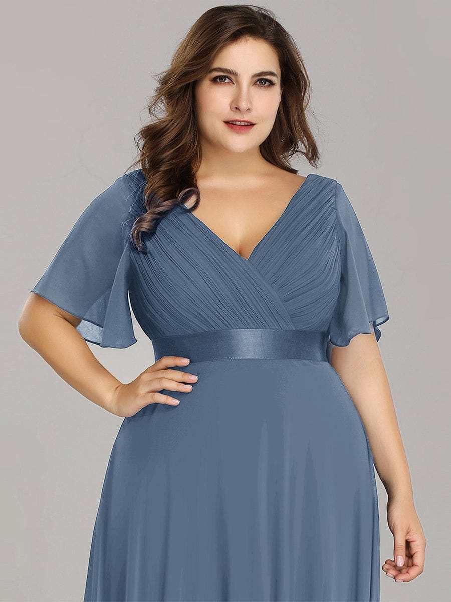 Long Chiffon Empire Waist Bridesmaid Dress with Short Flutter Sleeves