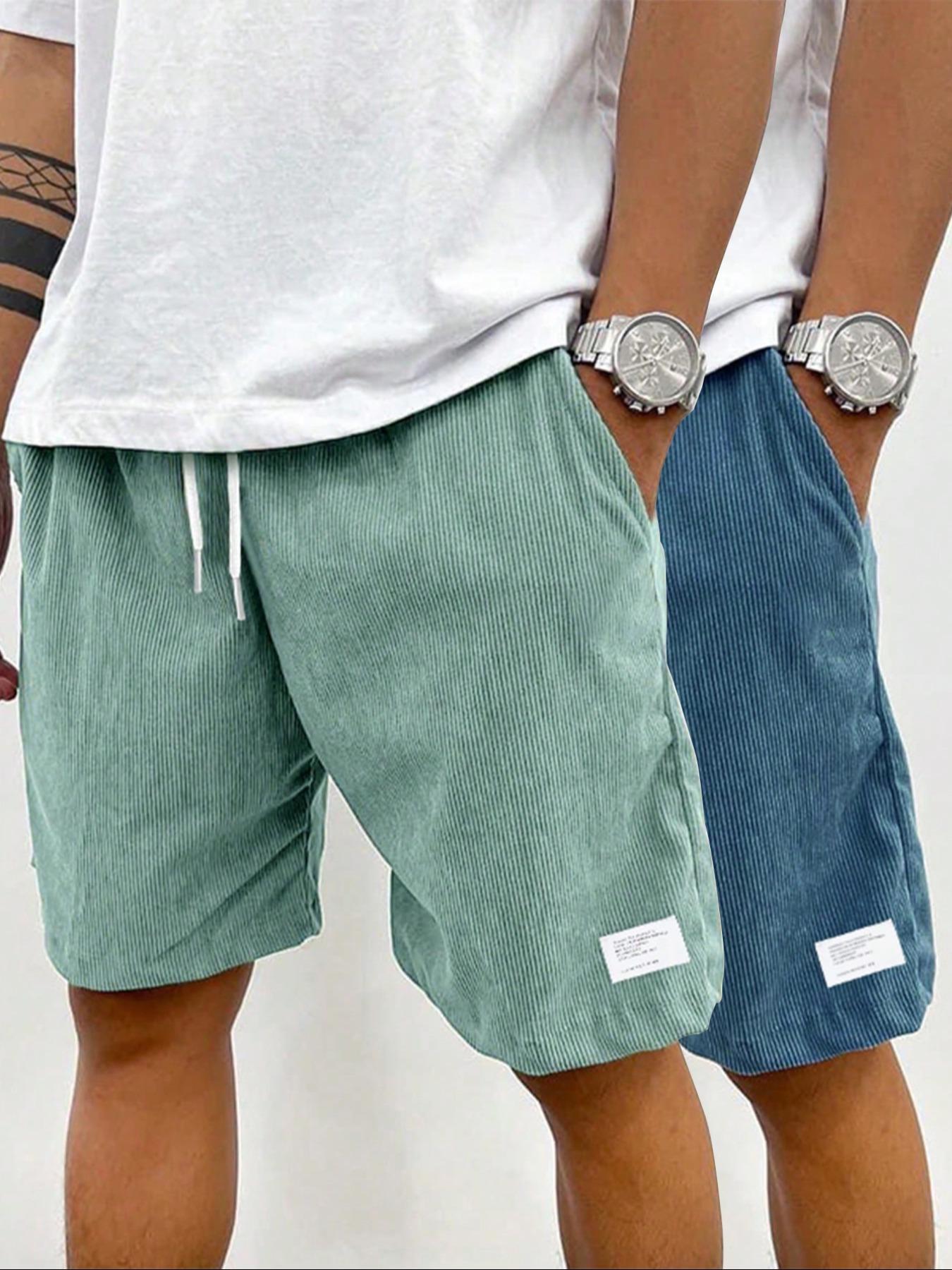 Men's Solid Patched Drawstring Waist Shorts, Regular Fit Casual Pocket Elastic Waist Shorts for Summer, Men's Bottoms for Daily Wear Men's Solid Patched Drawstring Waist Shorts, Regular Fit Casual Pocket Elastic Waist Shorts for Summer, Men's Bottoms for Daily Wear