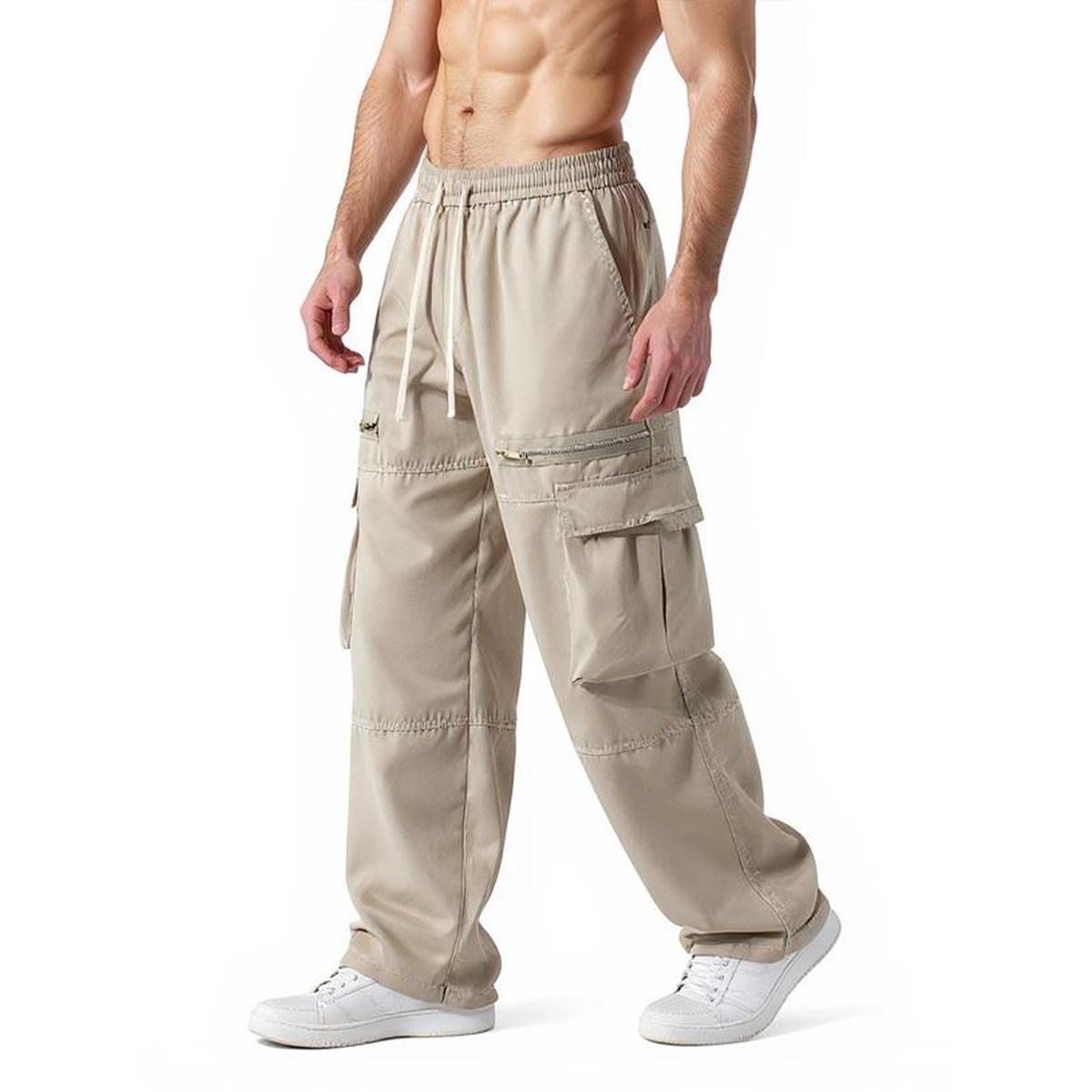 Men's regular-fit cargo pants featuring functional side zip pockets and an adjustable drawstring waistband, perfect for everyday comfort and versatile street-style outfits. SpringStatements Casual Fashion Trousers Casual Loose Baggy Men's regular-fit cargo pants featuring functional side zip pockets and an adjustable drawstring waistband, perfect for everyday comfort and versatile street-style outfits. SpringStatements Casual Fashion Trousers Casual Loose Baggy
