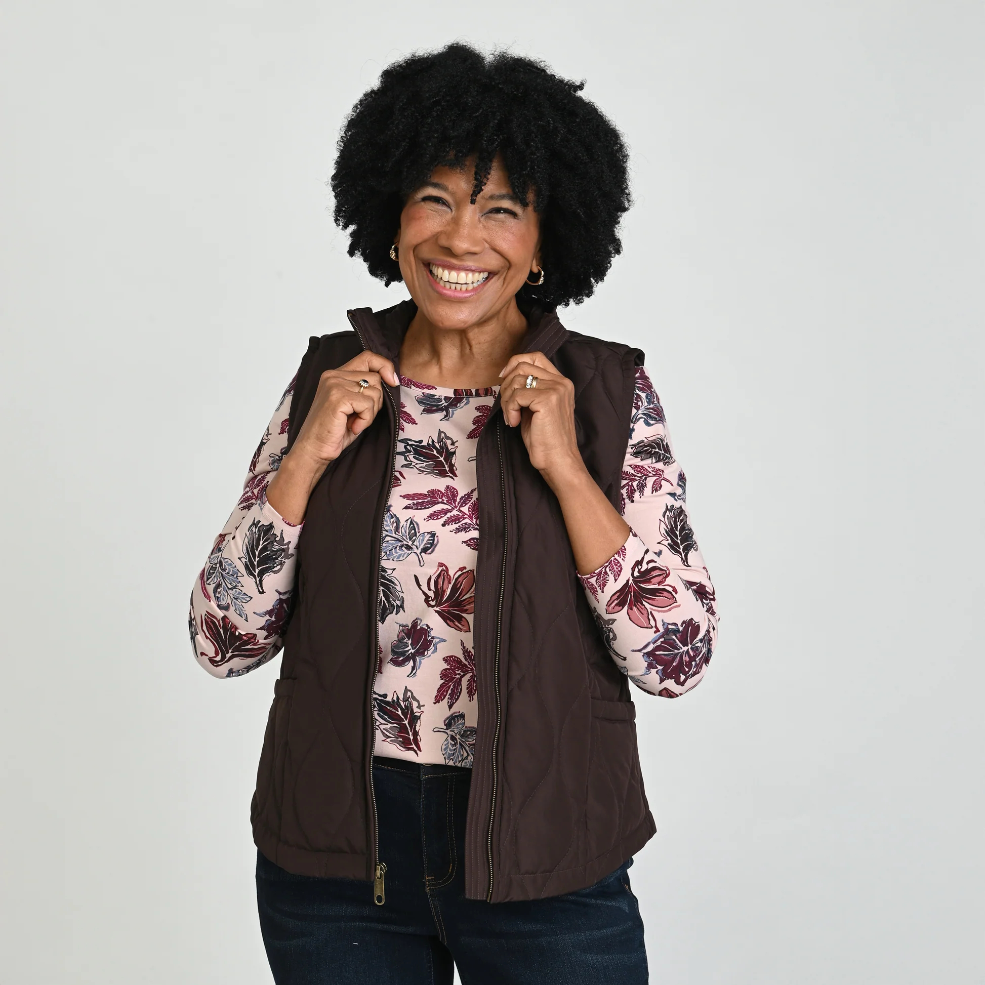 Quilted Zip Front Solid Vest