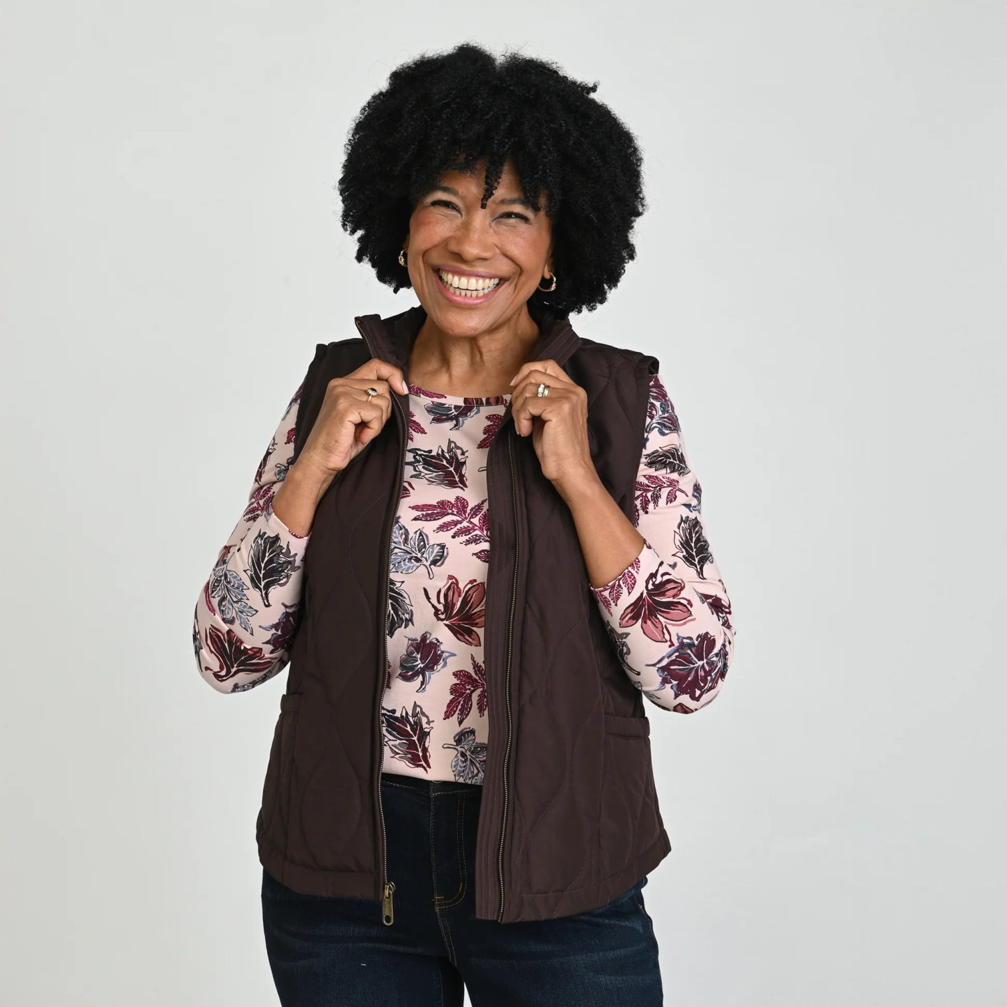 Quilted Zip Front Solid Vest
