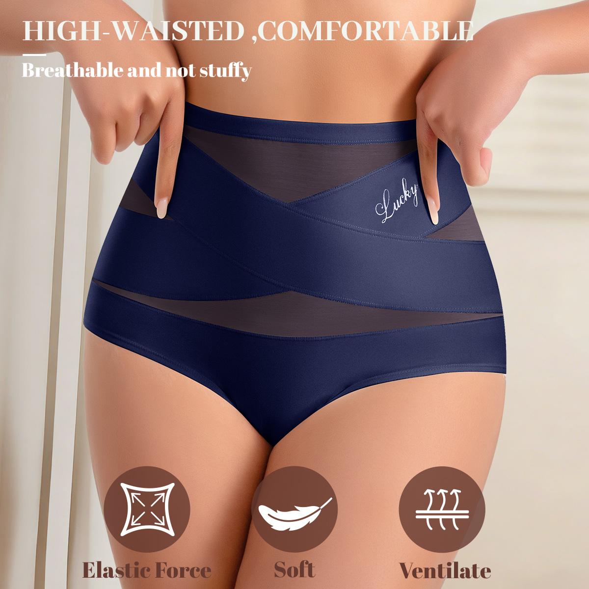 Morelect Women's High-Waist Panties,3/4/5/6/8 Pack Lucky Letter Logo,Cross-Mesh Panel Underwear,Ultra Soft Comfort Fit Briefs - Womenswear SpringStatements