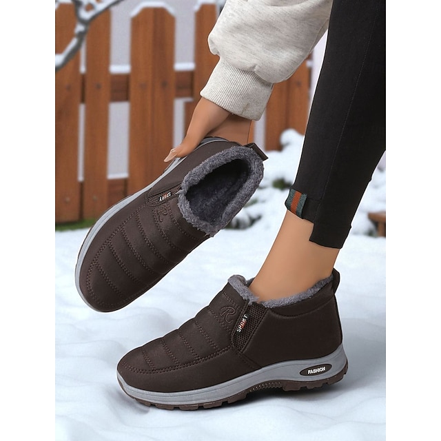 Women's Burgundy Waterproof Fleece-Lined Winter Boots – Warm Slip-On S
