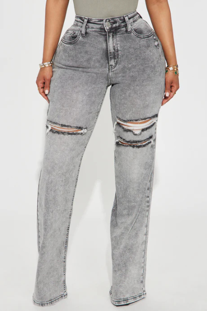 Remi Ripped Stretch Baggy Jeans - Grey