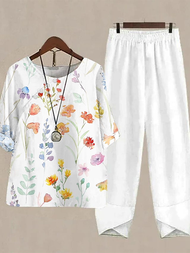 Women's Shirt Pants Sets Pants Trousers Basic Yellow Pink Holiday Week