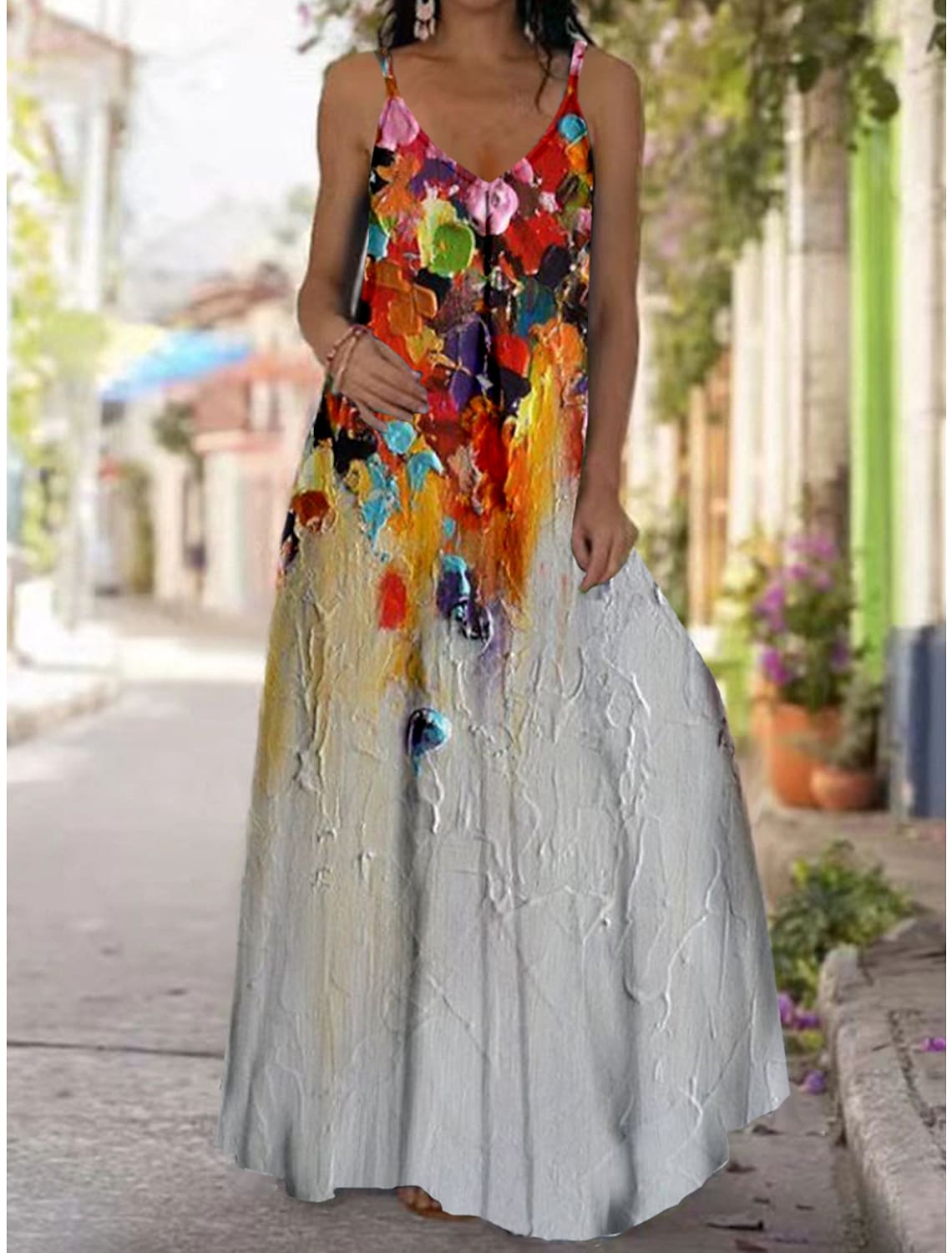 Women's Long Dress Maxi Dress Casual Dress Slip Dress Print Dress Floral Streetwear Casual Daily Vacation Weekend Print Sleeveless Strap Dress Regular Fit Light Sky Blue Beige Spring Summer