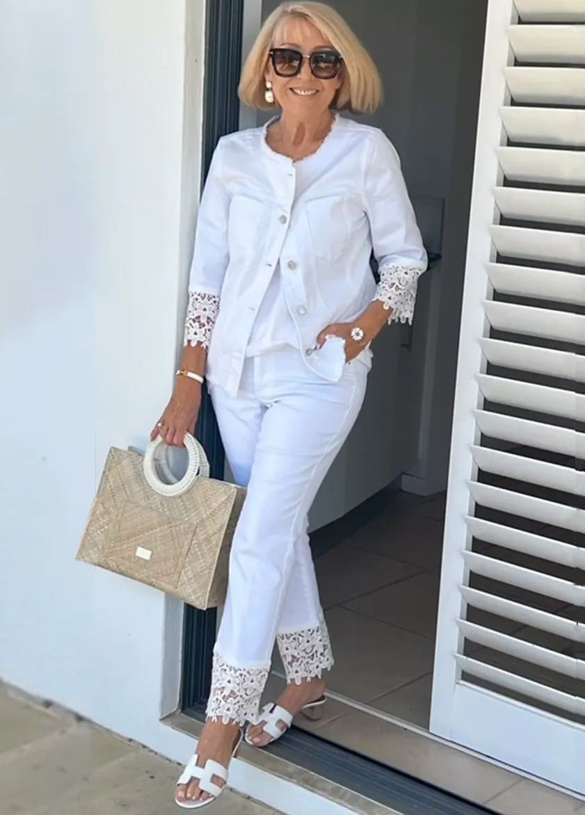 Urban Jacket + Pants Two-piece Set With White Lace