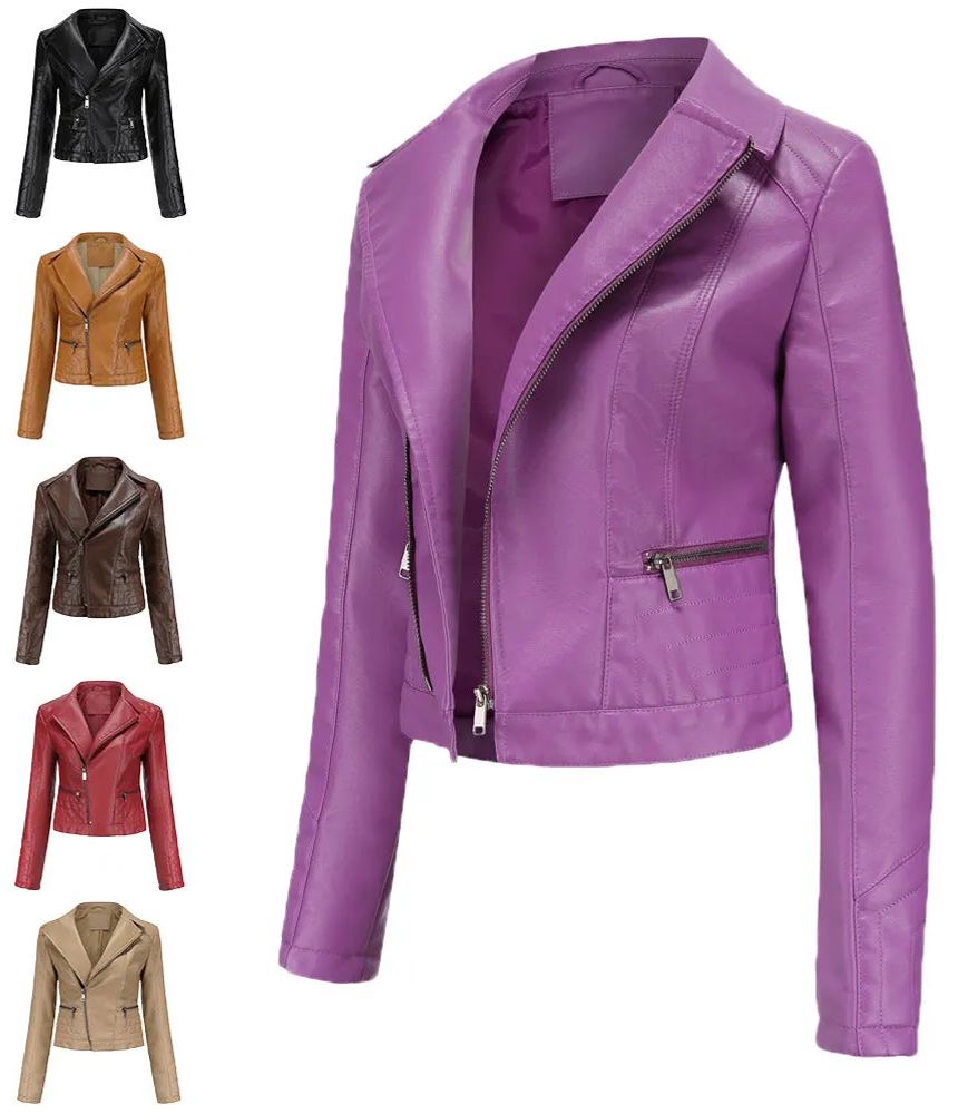 100% Polyurethane Faux Women Leather Jacket