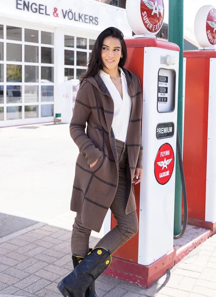 Durango Plush Cardigan: Dk. Brown Birdseye