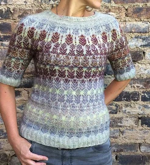 Vintage Geometric Crew Neck Short Sleeve Knitted Sweater
