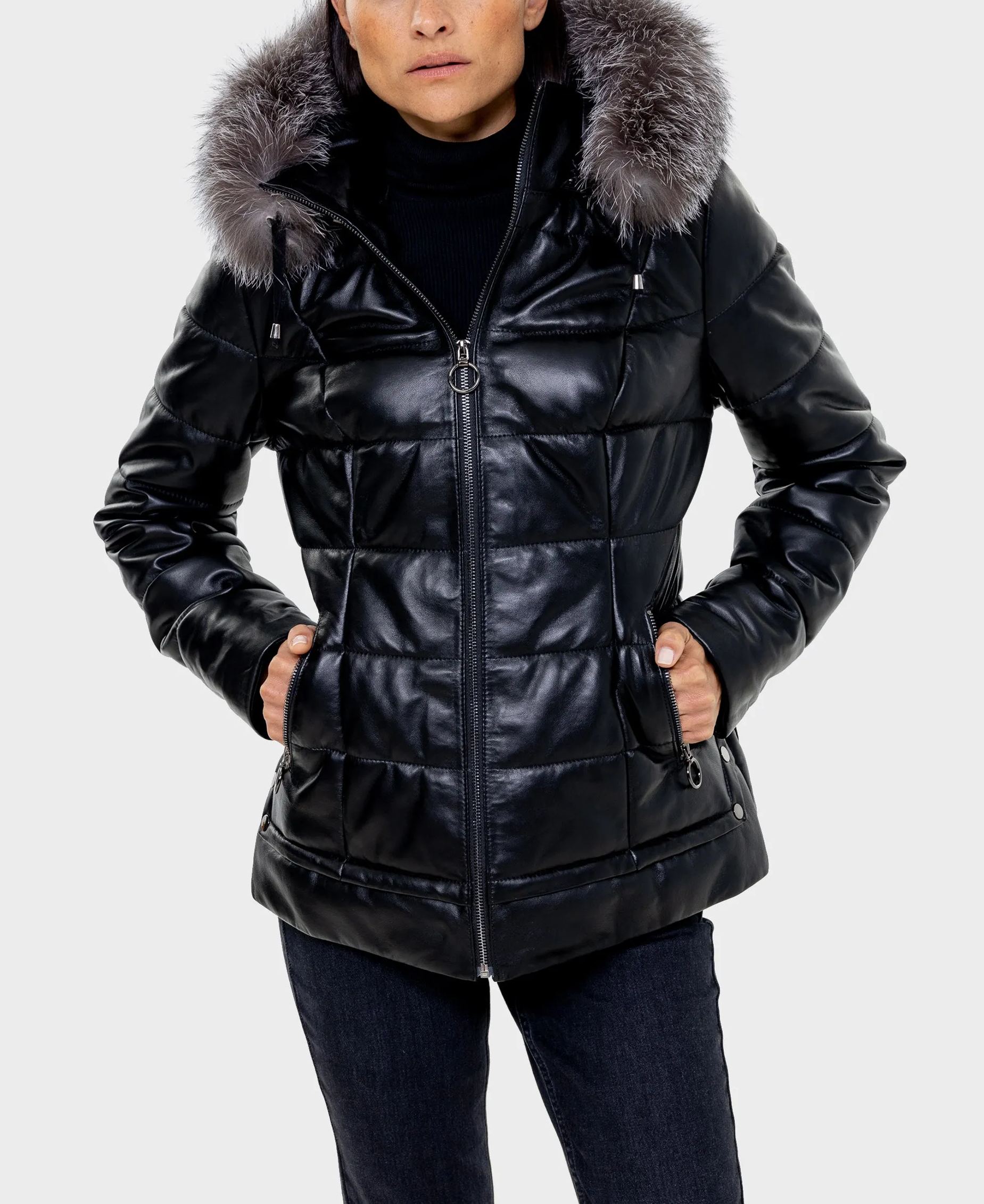 Lyanna  Manteau En Duvet  pour Femmes en Cuir avec Fourrure Amovible