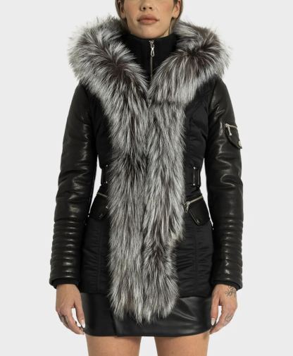 Kim Leather Sleeve Jacket with Silver Fox Fur