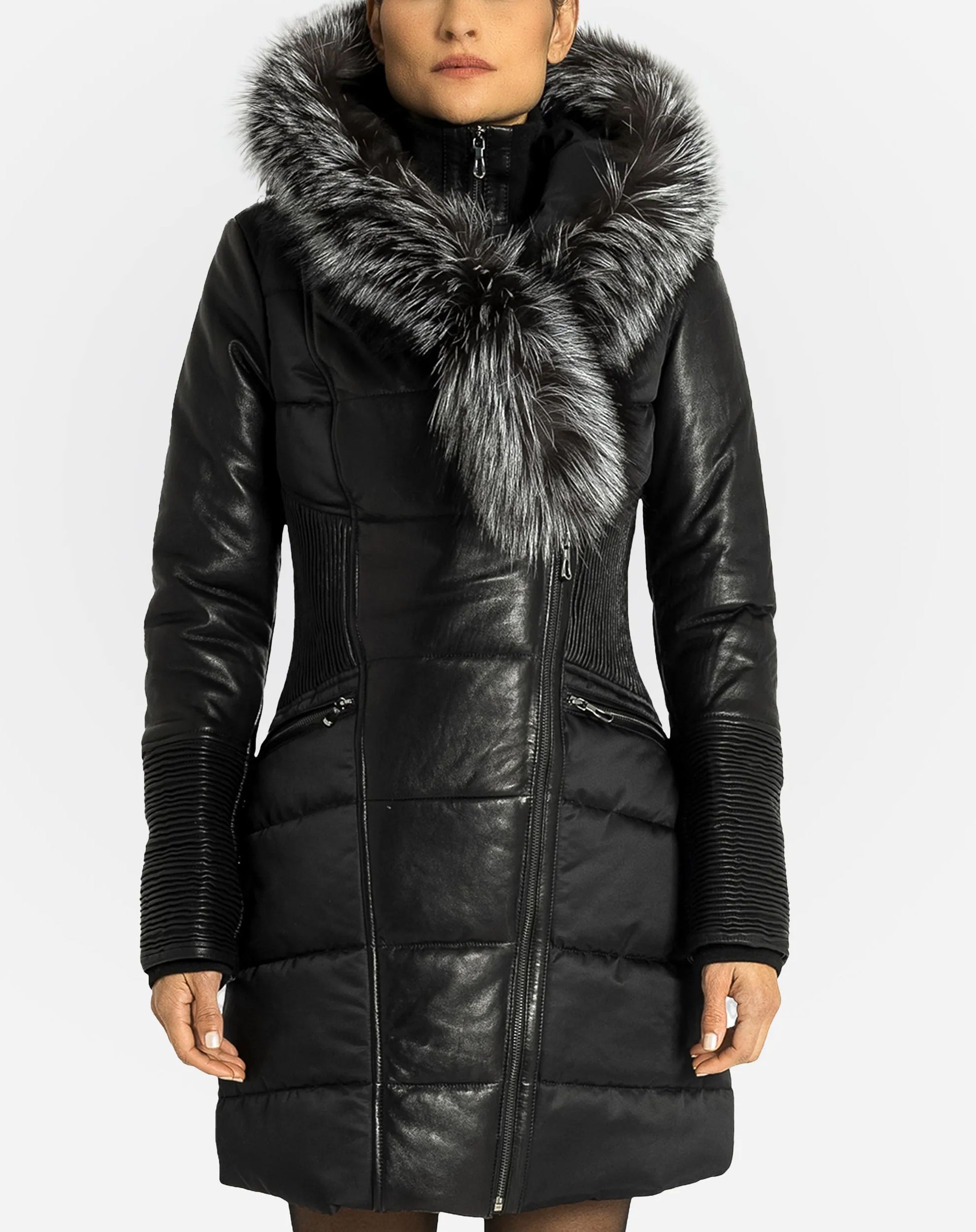 Kylie Leather Sleeve Parka