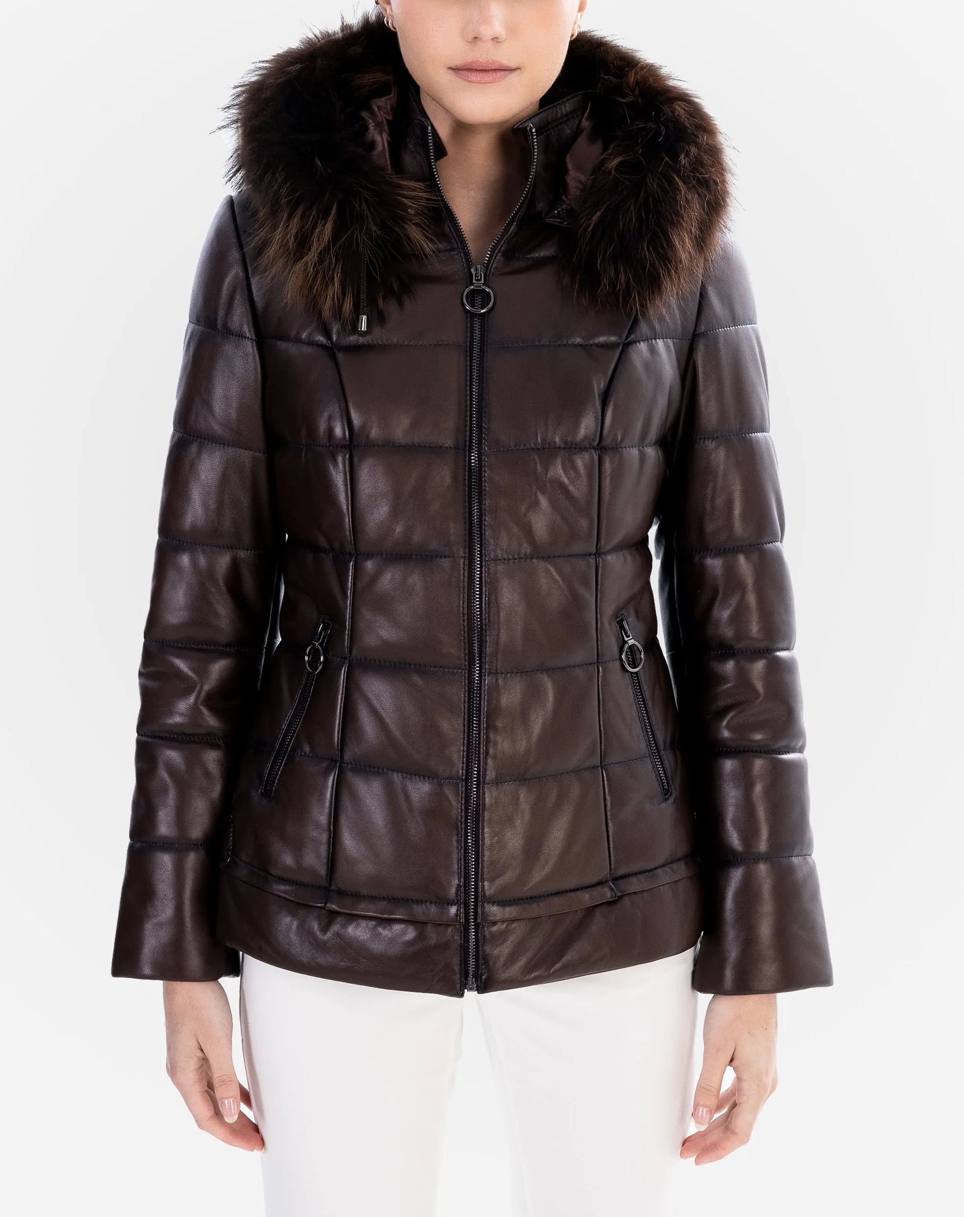 Lyanna Manteau En Duvet  pour Femmes  en Cuir avec Fourrure amovible