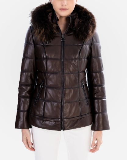 Lyanna Manteau En Duvet  pour Femmes  en Cuir avec Fourrure amovible