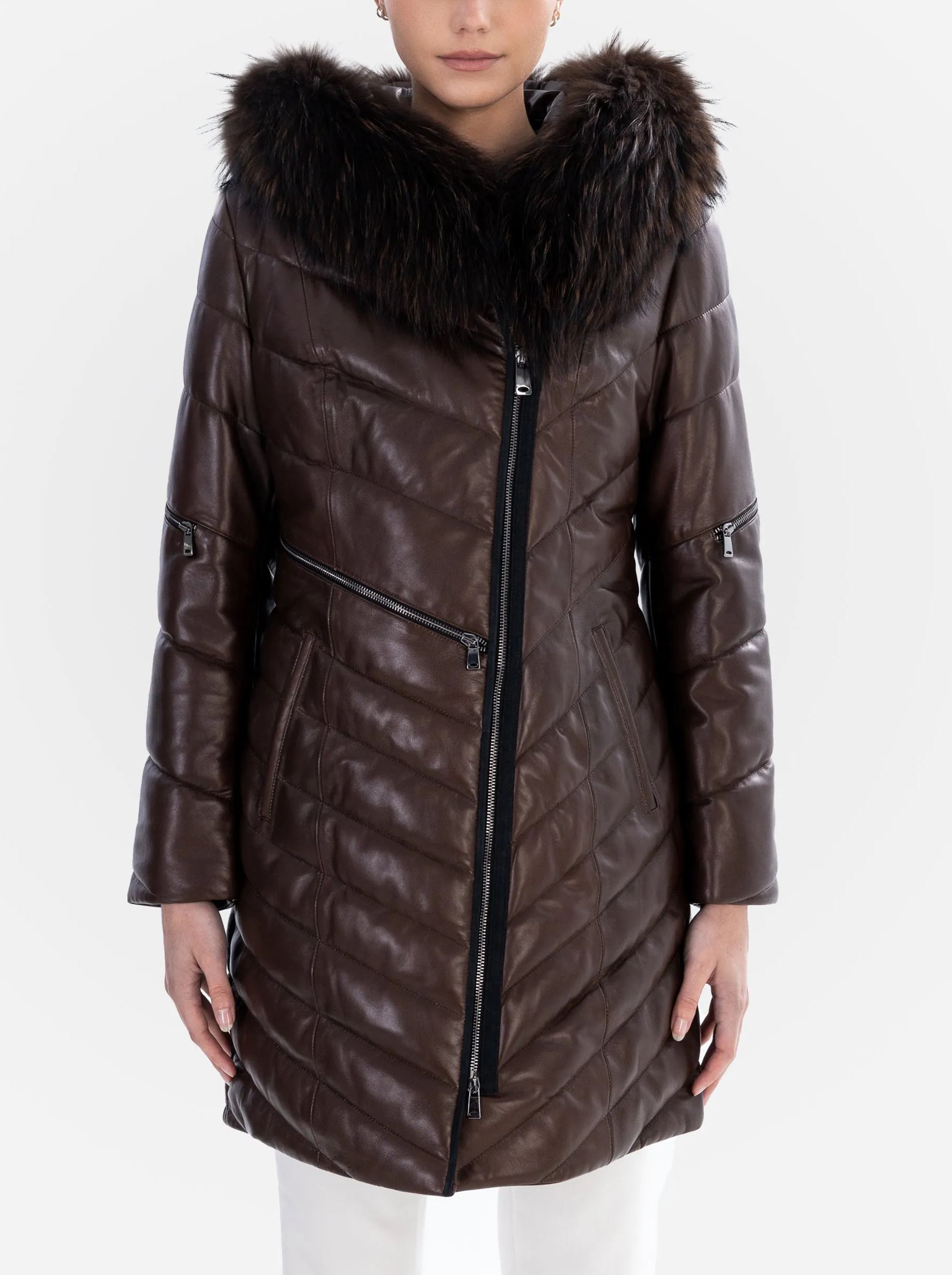 GRACE Manteau de LUXE  pour Femmes en Cuir  ajustée et Duvet