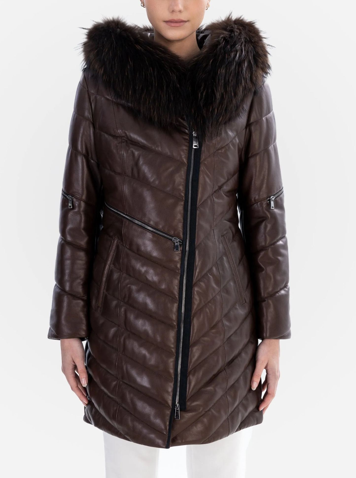 GRACE Manteau de LUXE  pour Femmes en Cuir  ajustée et Duvet