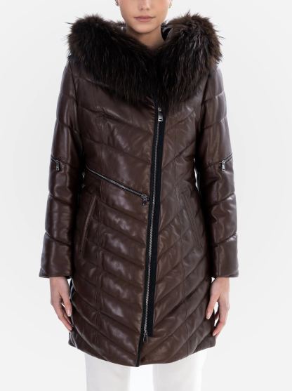 GRACE Manteau de LUXE  pour Femmes en Cuir  ajustée et Duvet