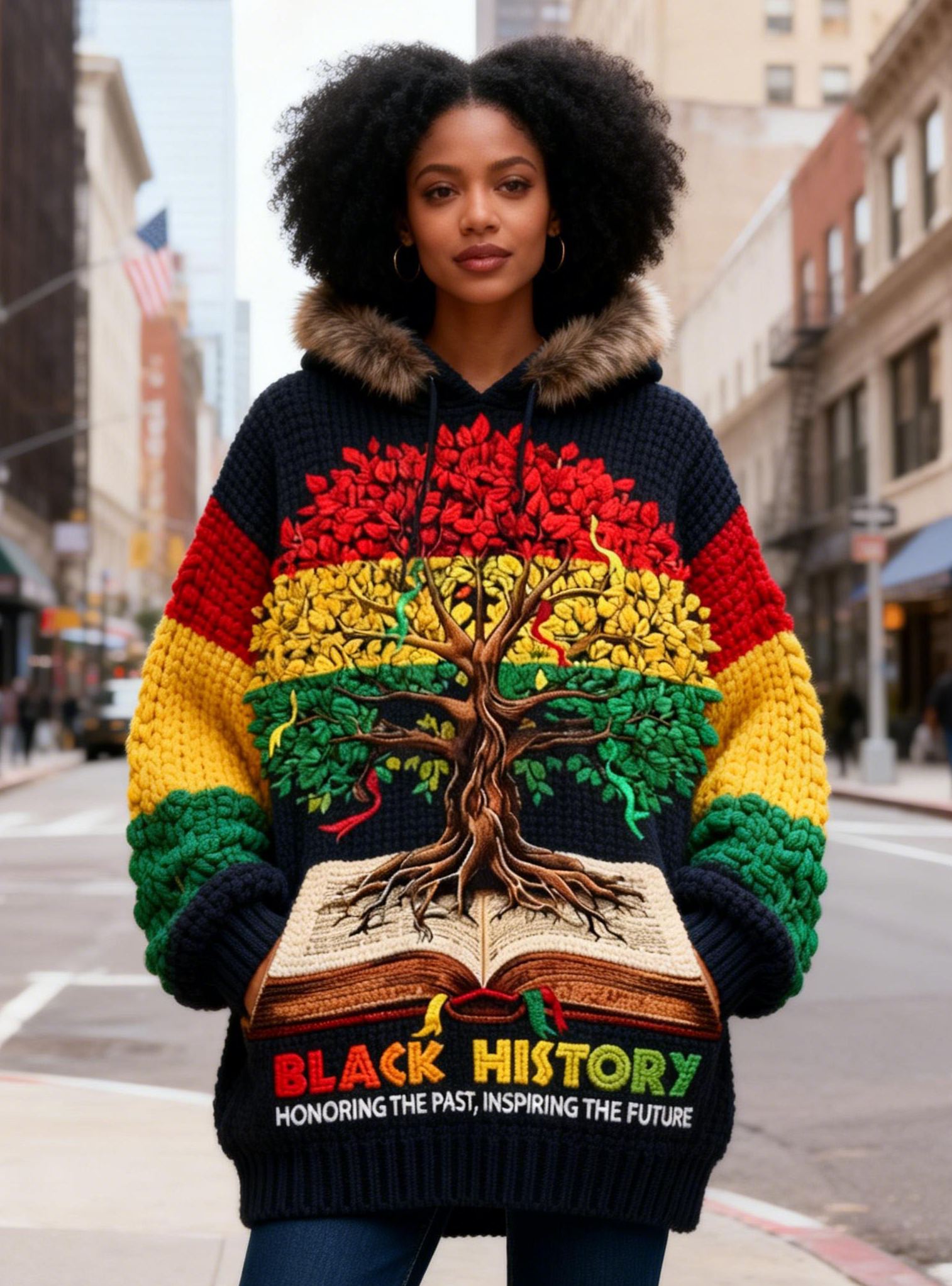 Women's "Honoring the Past" Black History Tree & Open Book Hooded Sweater