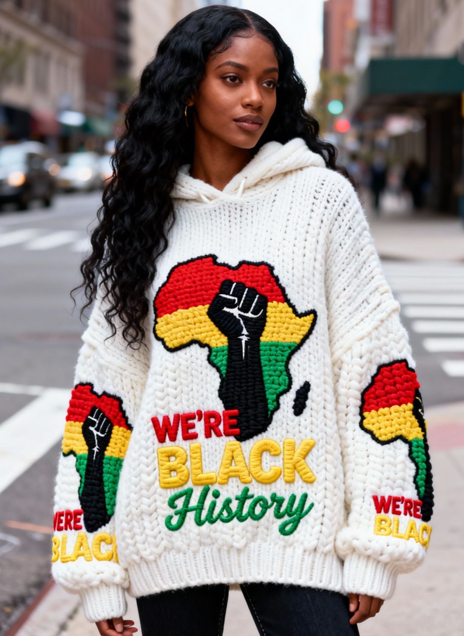 Women's African Map & Fist "We're Black History" Black History Hooded Sweater