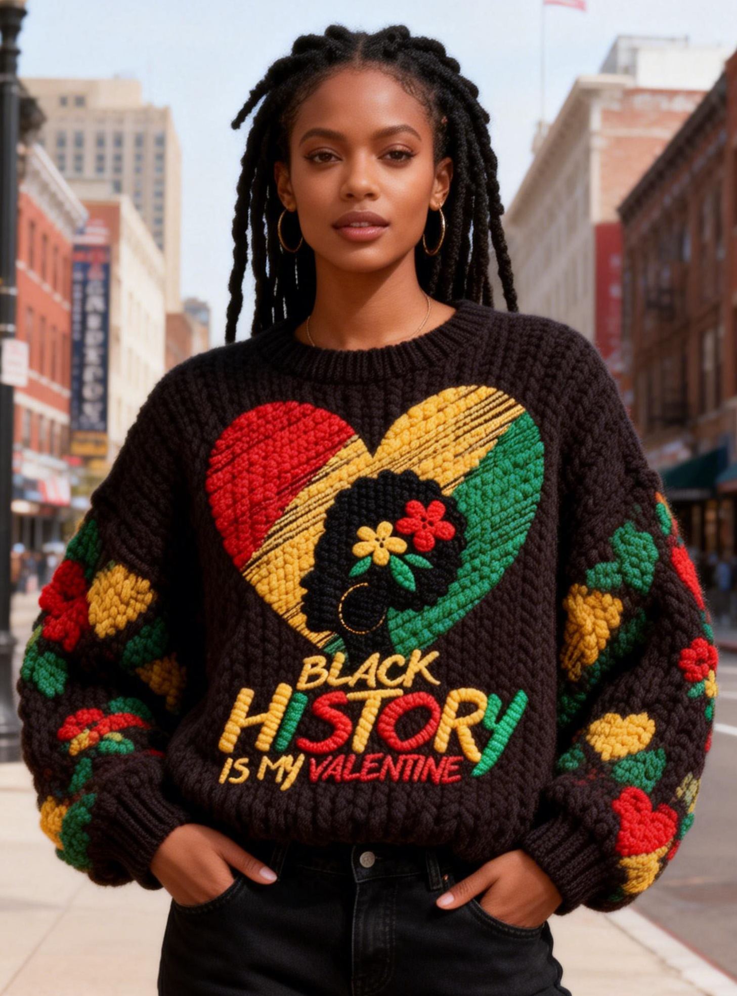 Women's "Black History Is My Valentine" Oversized Knit Sweater