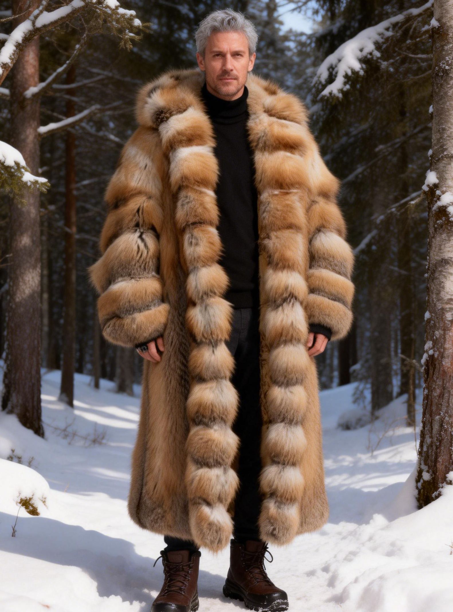 Men's Classic Warm Winter Oversized Long Fox Fur Coat