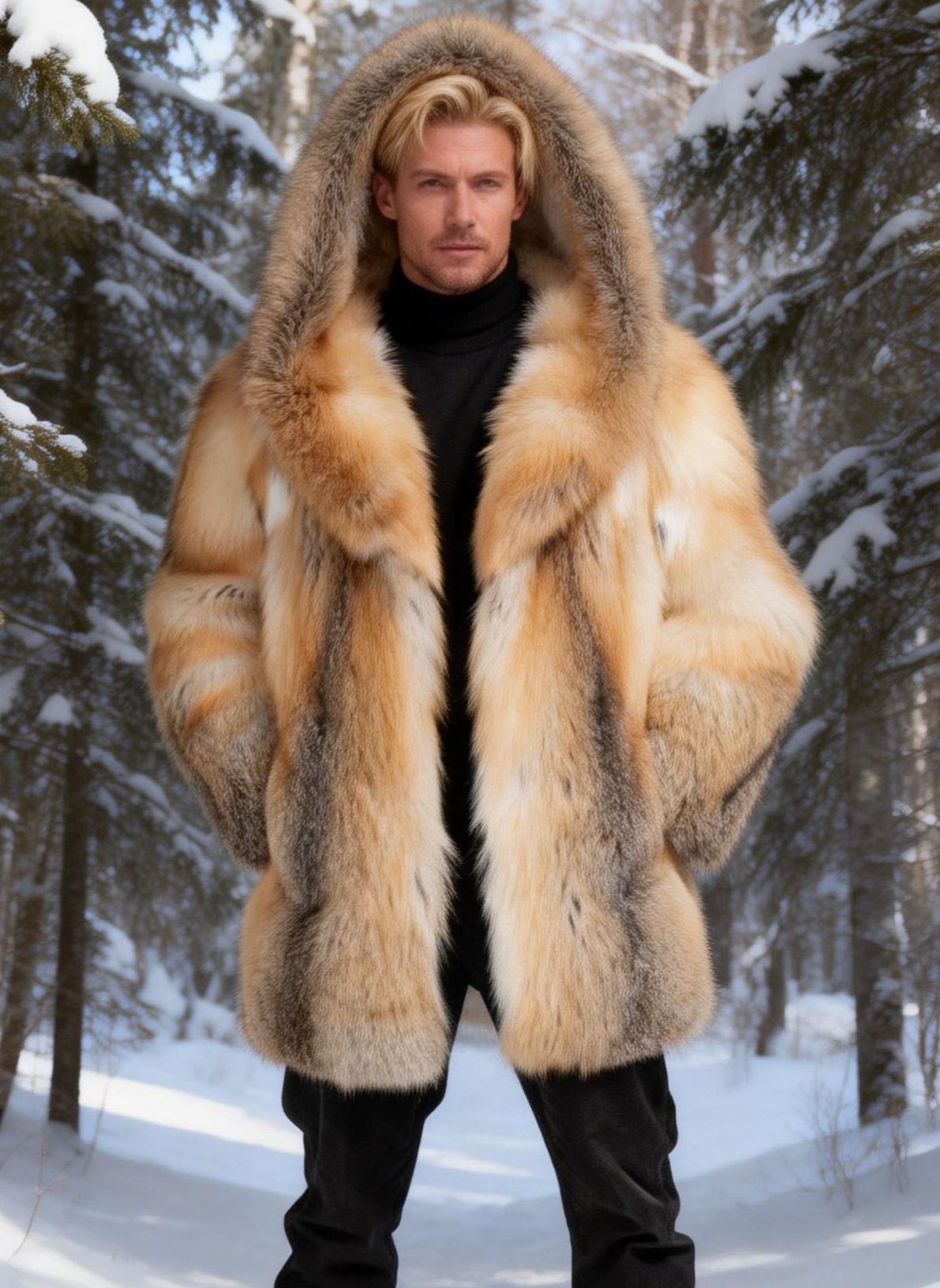 Men's Cozy Winter Luxury Fox Fur Hooded Jacket