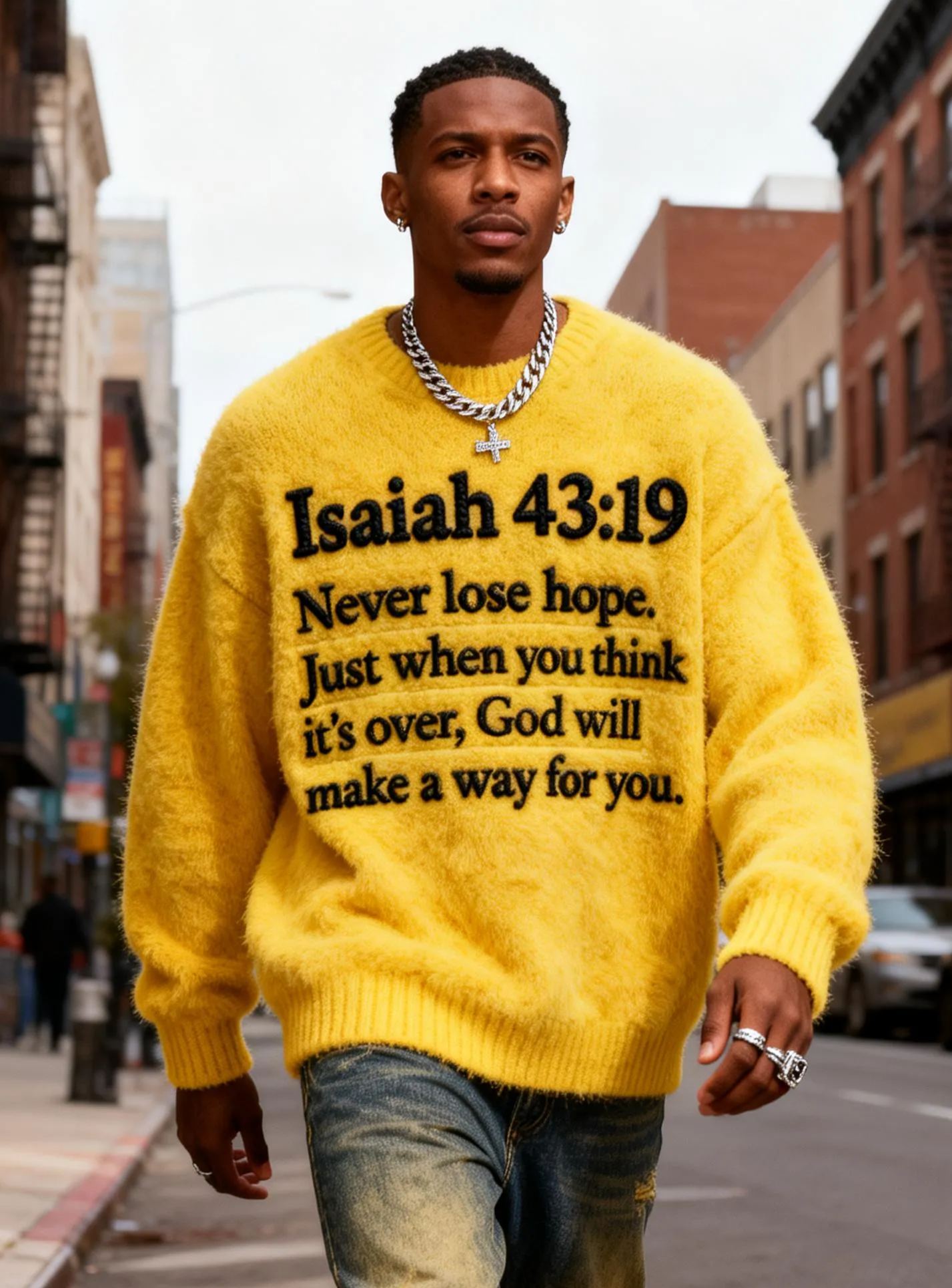 Men's Isaiah 43:19 "Never Lose Hope" Fuzzy Oversized Knit Sweater