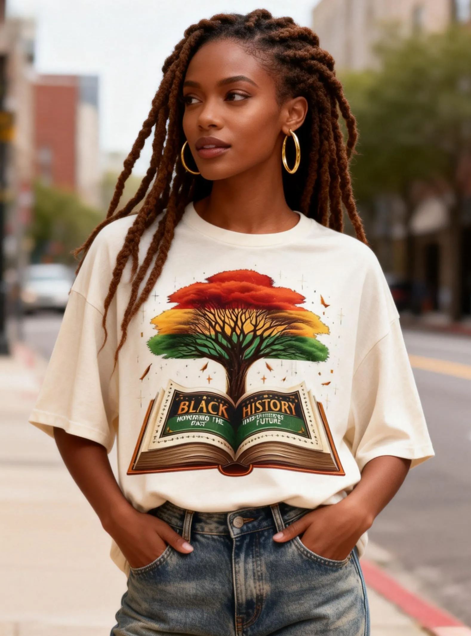Women's Black History Book & Tree Oversized T-Shirt