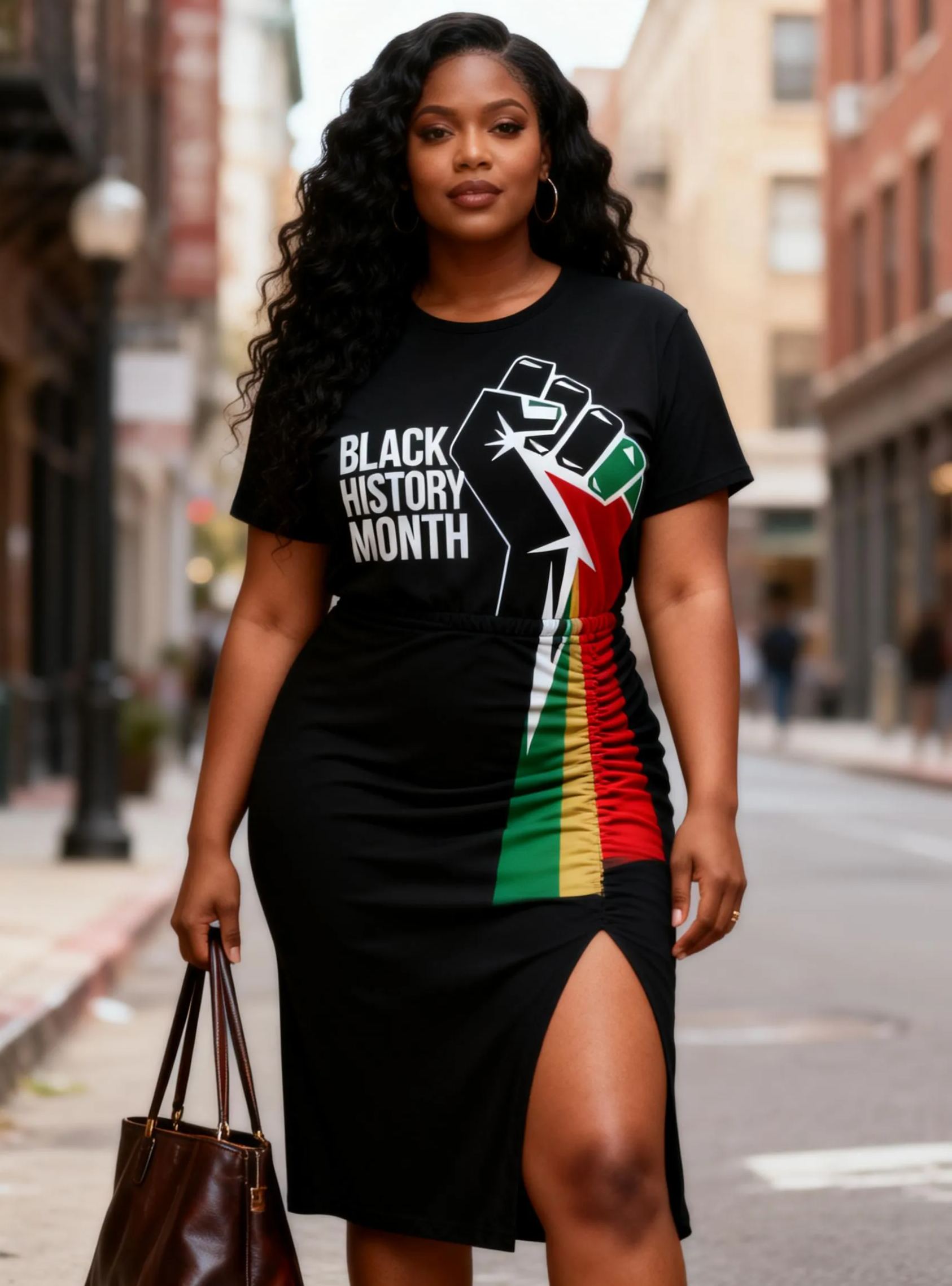 Women's Black History Month Fist Ruched Side Split Hem T-Shirt Dress